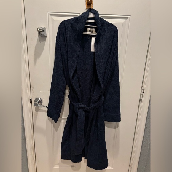 Ugg mens turner terry robe navy blue size M/L - Picture 2 of 5